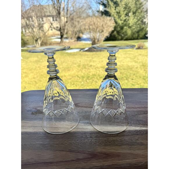 Vintage Hawkes Diamond Cut Glass Stemware 6.5” Tall ~set Of 2 - Picture 11 of 12